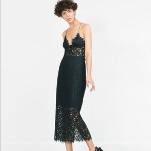 NWOT Zara hunter green lace skirt size small
